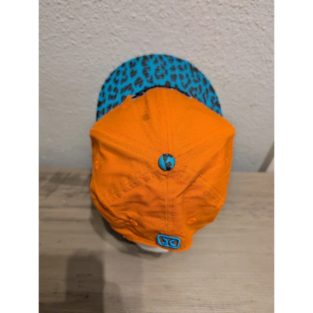 Hurley New Era 9FIFTY Youth Snapback Hat Orange Blue Leopard Print Flat Bill